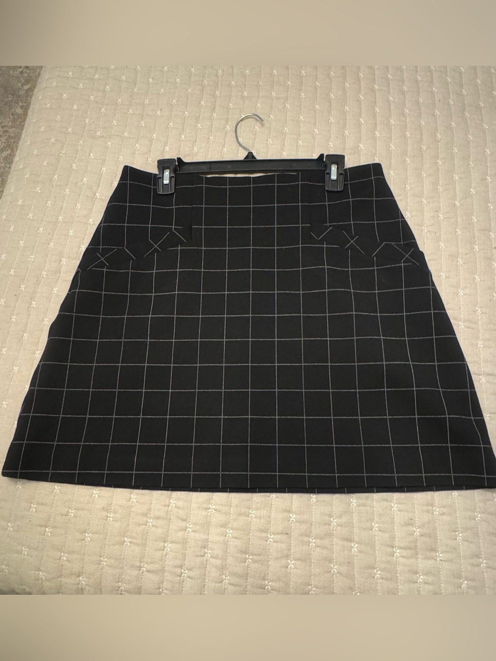 Express Black Mini Skirt with White Windowpane Grid